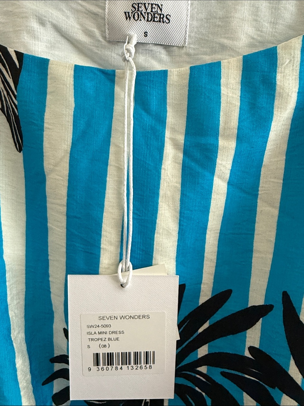 Tropical Palm Print Mini Dress in Bright Blue & Black - Picture 5 of 7